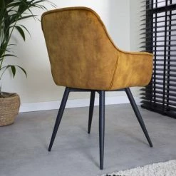 DIMEHOUSE AUDREY Chaise De Salle à Manger Avec Accoudoir En Velours Ocre / Jaune - Jaune -banc et tabouret Soldes Boutique 53547815 3