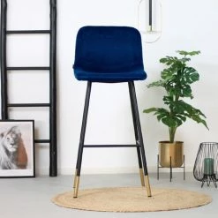 DIMEHOUSE Mikky Tabouret De Bar Industriel Bleu Velours - Bleu, Orange -banc et tabouret Soldes Boutique 53590753 2