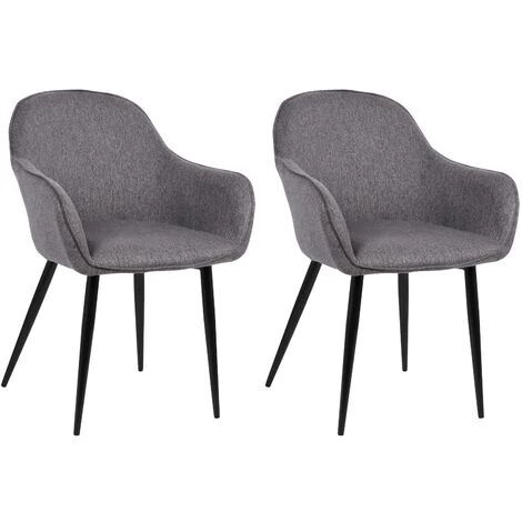 CLP Lot De 2 Chaises De Salle à Manger Boise En Tissu Avec Piètement En Métal Noir Gris Foncé 3 CLP Lot De 2 Chaises De Salle à Manger Boise En Tissu Avec Piètement En Métal Noir Gris Foncé