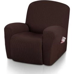 TANABATA Housse Fauteuil Relax Automatique, Le Tissu Souple Et Confortable, Facile à Ajuster, Une Conception Nouvelle Avec Une Poche Latérale, Pratique Pour Votre Famille. (1 Place, Brun)