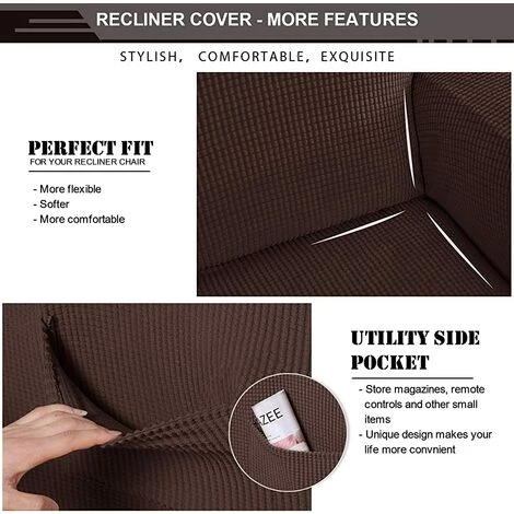 TANABATA Housse Fauteuil Relax Automatique, Le Tissu Souple Et Confortable, Facile à Ajuster, Une Conception Nouvelle Avec Une Poche Latérale, Pratique Pour Votre Famille. (1 Place, Brun) 6 TANABATA Housse Fauteuil Relax Automatique, Le Tissu Souple Et Confortable, Facile à Ajuster, Une Conception Nouvelle Avec Une Poche Latérale, Pratique Pour Votre Famille. (1 Place, Brun) – Image 4