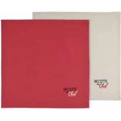 HOMEMAISON Duo De Serviettes De Tables Bicolores Rouge/Lin 40 X 40cm - Rouge/Lin
