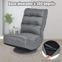 COSTWAY Chaise Relax Pivotant 360 Degrés Pliable Et Réglable En 5 Positions,Chaise Rembourrée Confortable Idéale Pour Lire, Regarder La Télévision Ou Joue
