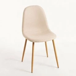 LES TENDANCES Chaise Tissu Beige Et Pieds Métal Effet Bois Naturel Kuza - Lot De 2