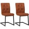 CLP Lot De 2 Chaises De Salle à Manger Feline En Tissu Avec Piètement Luge En Métal Marron -banc et tabouret Soldes Boutique 54148557 1