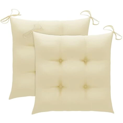 Hommoo Coussins De Chaise 2 Pcs Blanc Creme 50x50x7 Cm Tissu 3 Hommoo Coussins De Chaise 2 Pcs Blanc Creme 50x50x7 Cm Tissu