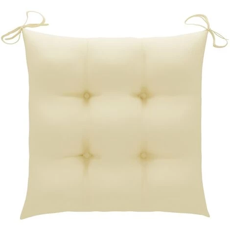 Hommoo Coussins De Chaise 2 Pcs Blanc Creme 50x50x7 Cm Tissu 4 Hommoo Coussins De Chaise 2 Pcs Blanc Creme 50x50x7 Cm Tissu – Image 2