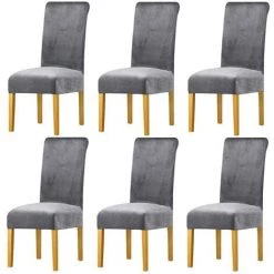 FREOSEN 6 Pcs Housses De Chaise En Velours Protection De Chaise Gris Couverture De Chaise De Salle à Manger Extensible