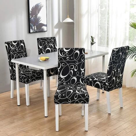 ECHOO Housse De Chaise De Salle A Manger,Housse De Chaise Extensible,Couverture De Chaise Haut Decoratives Pour Banquet Hôtel Cuisine Mariage Restaurant (4 Pièces,Noir&Blanc&Lignes) 4 ECHOO Housse De Chaise De Salle A Manger,Housse De Chaise Extensible,Couverture De Chaise Haut Decoratives Pour Banquet Hôtel Cuisine Mariage Restaurant (4 Pièces,Noir&Blanc&Lignes) – Image 2
