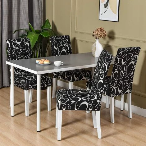 ECHOO Housse De Chaise De Salle A Manger,Housse De Chaise Extensible,Couverture De Chaise Haut Decoratives Pour Banquet Hôtel Cuisine Mariage Restaurant (4 Pièces,Noir&Blanc&Lignes) 5 ECHOO Housse De Chaise De Salle A Manger,Housse De Chaise Extensible,Couverture De Chaise Haut Decoratives Pour Banquet Hôtel Cuisine Mariage Restaurant (4 Pièces,Noir&Blanc&Lignes) – Image 3