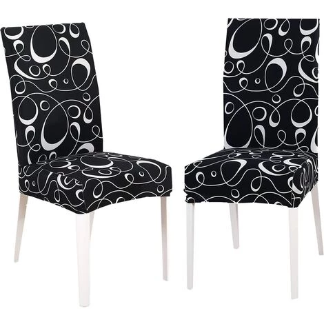 ECHOO Housse De Chaise De Salle A Manger,Housse De Chaise Extensible,Couverture De Chaise Haut Decoratives Pour Banquet Hôtel Cuisine Mariage Restaurant (4 Pièces,Noir&Blanc&Lignes) 7 ECHOO Housse De Chaise De Salle A Manger,Housse De Chaise Extensible,Couverture De Chaise Haut Decoratives Pour Banquet Hôtel Cuisine Mariage Restaurant (4 Pièces,Noir&Blanc&Lignes) – Image 5