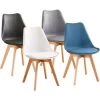 HOBAG Lot De 4 Chaises - Mix Couleurs - Blanc , Gris , Bleu Canard , Noir - Scandinave - Pieds Bois -banc et tabouret Soldes Boutique 54323849 1