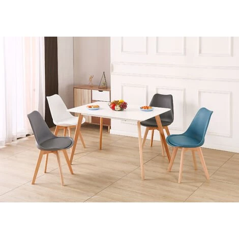 HOBAG Lot De 4 Chaises - Mix Couleurs - Blanc , Gris , Bleu Canard , Noir - Scandinave - Pieds Bois 4 HOBAG Lot De 4 Chaises - Mix Couleurs - Blanc , Gris , Bleu Canard , Noir - Scandinave - Pieds Bois – Image 2