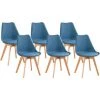 HOBAG Lot De 6 Chaises - Bleu Canard - Scandinave - Pieds Bois 1 HOBAG Lot De 6 Chaises - Bleu Canard - Scandinave - Pieds Bois -banc et tabouret Soldes Boutique 54324090 1