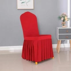 Housse De Chaise Jupe Plissée Rouge En 1PCS FUIENKO 8 Housse De Chaise Jupe Plissée Rouge En 1PCS FUIENKO -banc et tabouret Soldes Boutique 54329082 3