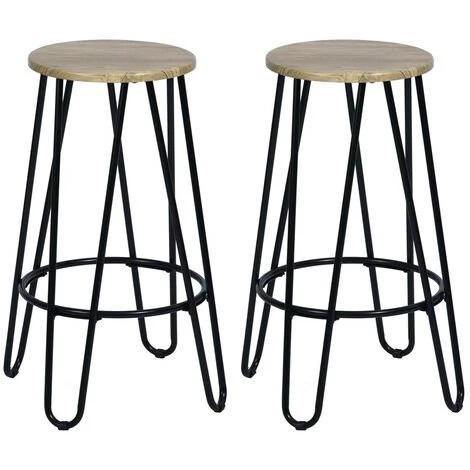 URBAN MEUBLE Lot De 2 Tabourets De Bar Indus Hauteur 63 Cm Pied Noir Couleur Bois Chêne 3 URBAN MEUBLE Lot De 2 Tabourets De Bar Indus Hauteur 63 Cm Pied Noir Couleur Bois Chêne