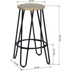 URBAN MEUBLE Lot De 2 Tabourets De Bar Indus Hauteur 63 Cm Pied Noir Couleur Bois Chêne 9 URBAN MEUBLE Lot De 2 Tabourets De Bar Indus Hauteur 63 Cm Pied Noir Couleur Bois Chêne -banc et tabouret Soldes Boutique 54331972 3