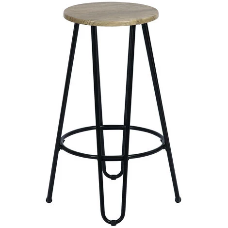 URBAN MEUBLE Lot De 2 Tabourets De Bar Indus Hauteur 63 Cm Pied Noir Couleur Bois Chêne 6 URBAN MEUBLE Lot De 2 Tabourets De Bar Indus Hauteur 63 Cm Pied Noir Couleur Bois Chêne – Image 4