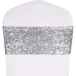 CADEAUX Lot De 20 Chaises à écharpe De Chaise à Paillettes Extensibles Avec Garniture à Paillettes Simple Face Pour Garniture De Couverture De Chaise D'événement De Mariage D'hôtel 4 "x 16" - Argent