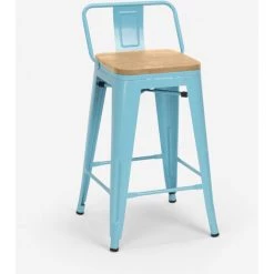 AHD AMAZING HOME DESIGN Tabouret Haut Bar De Cuisine Design Industriel Style Tolix Steel Wood Top Light | Turquoise -banc et tabouret Soldes Boutique 54640995 3