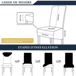 TINOR Housses De Chaises 6 Pièces Grand Taille Noir,Housses Pour Chaises De Salle A Manger Universelle, Couverture Couvre De Chaise Salon Moderne Pour Mariage Reunion -banc et tabouret Soldes Boutique 55018666 5