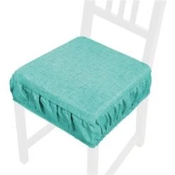 EMMEVI Coussin Pour Chaise En Coton Amovible Lavable Bande Élastique Couleur Pastel Unie - Turquoise