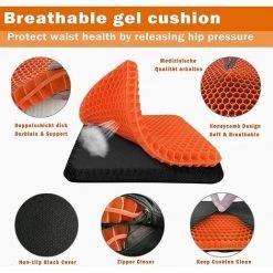 Coussin De Siège En Gel Respirant Avec Revêtement Antidérapant Pour Aider à Soulager Les Maux De Dos, Utilisé Dans Les Voitures, Les Bureaux, Les Fauteuils Roulants, Betterlife (Orange) -banc et tabouret Soldes Boutique 55240425 3