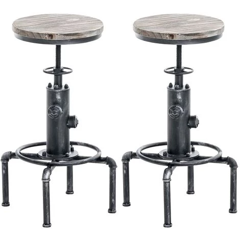 CLP Lot De 2 Tabourets De Bar Lumos Avec Assise En Bois Style Industriel Antique Argenté 3 CLP Lot De 2 Tabourets De Bar Lumos Avec Assise En Bois Style Industriel Antique Argenté