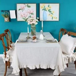 BENOBBY KIDS Nappe En Coton Et Lin à Volants En Tissu Anti-poussière Pour Cuisine, Dîner, Pique-nique, Nappe, Décoration D'intérieur (carré, 140 X 140 Cm, Beige) -banc et tabouret Soldes Boutique 55512643 3