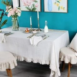 BENOBBY KIDS Nappe En Coton Et Lin à Volants En Tissu Anti-poussière Pour Cuisine, Dîner, Pique-nique, Nappe, Décoration D'intérieur (carré, 140 X 140 Cm, Beige) -banc et tabouret Soldes Boutique 55512643 5