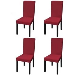INLIFE Housse De Chaise Droite Extensible 4 Pcs Bordeaux -banc et tabouret Soldes Boutique 55637965 2