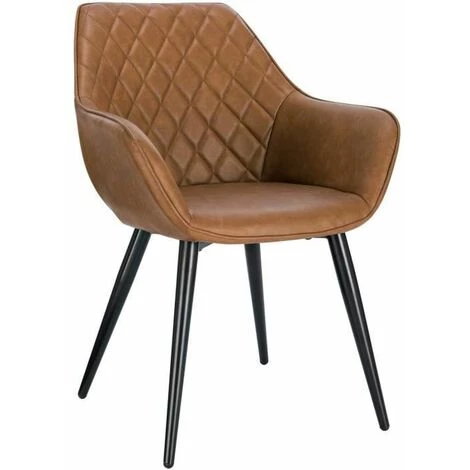 WOLTU Chaise De Salle à Manger Assise En Similicuir Chaise De Cuisine Avec Accoudoirs Pied En Métal. Brun - Brun 3 WOLTU Chaise De Salle à Manger Assise En Similicuir Chaise De Cuisine Avec Accoudoirs Pied En Métal. Brun - Brun