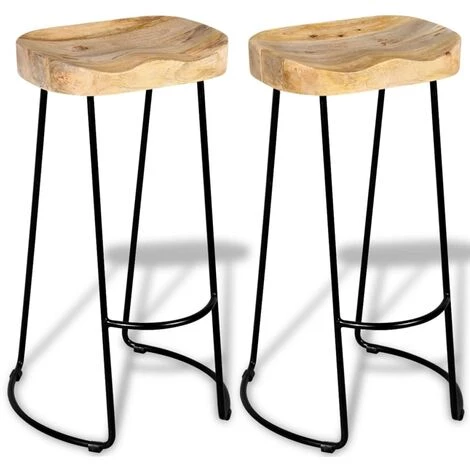 VidaXL Tabourets De Bar 2 Pcs Bois De Manguier Massif - Multicolore 4 VidaXL Tabourets De Bar 2 Pcs Bois De Manguier Massif - Multicolore – Image 2