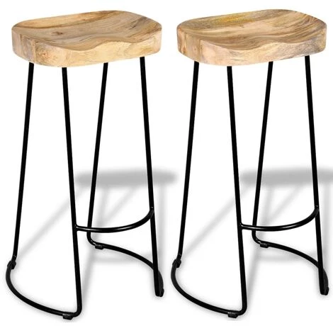 VidaXL Tabourets De Bar 2 Pcs Bois De Manguier Massif - Multicolore 5 VidaXL Tabourets De Bar 2 Pcs Bois De Manguier Massif - Multicolore – Image 3