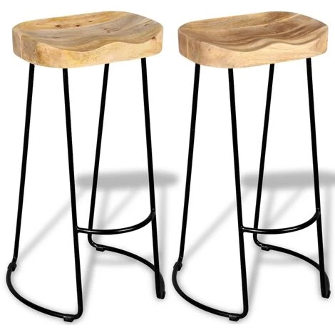 VidaXL Tabourets De Bar 2 Pcs Bois De Manguier Massif - Multicolore 6 VidaXL Tabourets De Bar 2 Pcs Bois De Manguier Massif - Multicolore – Image 4