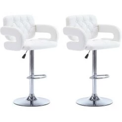 VENTE-UNIQUE.COM Lot De 2 Tabourets De Bar CONAN - Simili - Hauteur Ajustable - Blanc - Blanc
