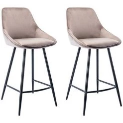 VENTE-UNIQUE.COM Lot De 2 Tabourets De Bar - Velours - Taupe - MASURIE - Taupe