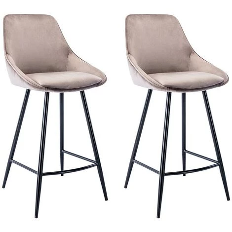 VENTE-UNIQUE.COM Lot De 2 Tabourets De Bar - Velours - Taupe - MASURIE - Taupe 3 VENTE-UNIQUE.COM Lot De 2 Tabourets De Bar - Velours - Taupe - MASURIE - Taupe