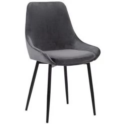 VENTE-UNIQUE.COM Lot De 2 Chaises - Velours Et Métal Noir - Anthracite - MASURIE - Gris Anthracite -banc et tabouret Soldes Boutique 55881932 3