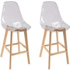 VENTE-UNIQUE.COM Lot De 2 Tabourets AUDRA - Polycarbonate Et Hêtre - Transparent - Transparent