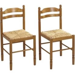 VENTE-UNIQUE.COM Lot De 2 Chaises JEANNE - Hêtre Massif & Assise Paille De Riz - Naturel Clair