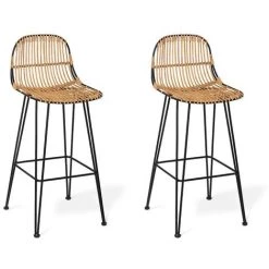 VENTE-UNIQUE.COM Lot De 2 Tabourets De Bar NASURA - Rotin - Naturel - Naturel Clair