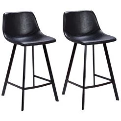 VENTE-UNIQUE.COM Lot De 2 Tabourets De Bar MADERE - Simili - Noir - Noir