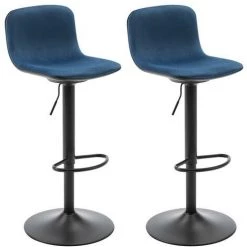 VENTE-UNIQUE.COM Lot De 2 Tabourets De Bar RAPHAELO - Velours & Métal - Bleu Nuit - Bleu Nuit