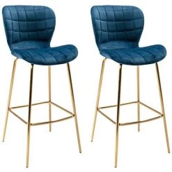 VENTE-UNIQUE.COM Lot De 2 Tabourets TANARO - Velours Et Métal - Bleu - Bleu Roi