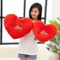 Coussin Rouge En Forme De Coeur Coussin Lettre Broderie Longue Moelleux En Peluche Rembourré Canapé Décor à La Maison FUIENKO -banc et tabouret Soldes Boutique 56061847 3