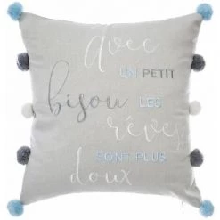 banc et tabouret Soldes Boutique 29 10 Coussins Brodés Pompons - Gris FUIENKO