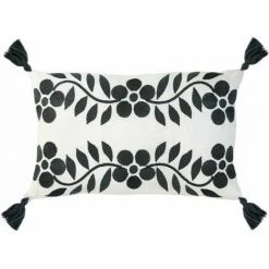 Coussin Modèle En Coton Brodé Main - 50x30 - Noir FUIENKO
