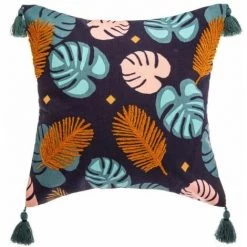 Coussin Déhoussable Imprimé Et Brodé 40 X 40 Cm Collection Jungle Pop Feuillage FUIENKO