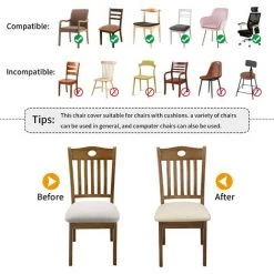 BENOBBY KIDS Lot De 4 Housses De Chaise En Jacquard Extensible, Housse De Coussin De Siège De Salle à Manger Amovible, Lavable Et Anti-poussière (4, Beige) -banc et tabouret Soldes Boutique 56069820 4